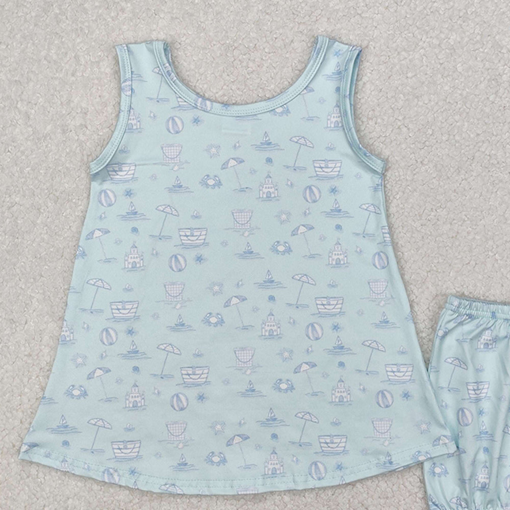 GSSO2224 New Rts No Moq 8-9 Days By Air Arrived it Sleeveless light blue crab castle beach ball girls clothes