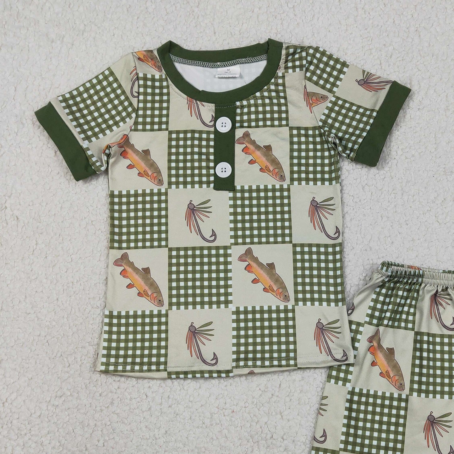 BSSO1817 RTS NO MOQ （In stock ）Short sleeves plaid fish top shorts kids boys outfits  ReviewsClothes（副本）