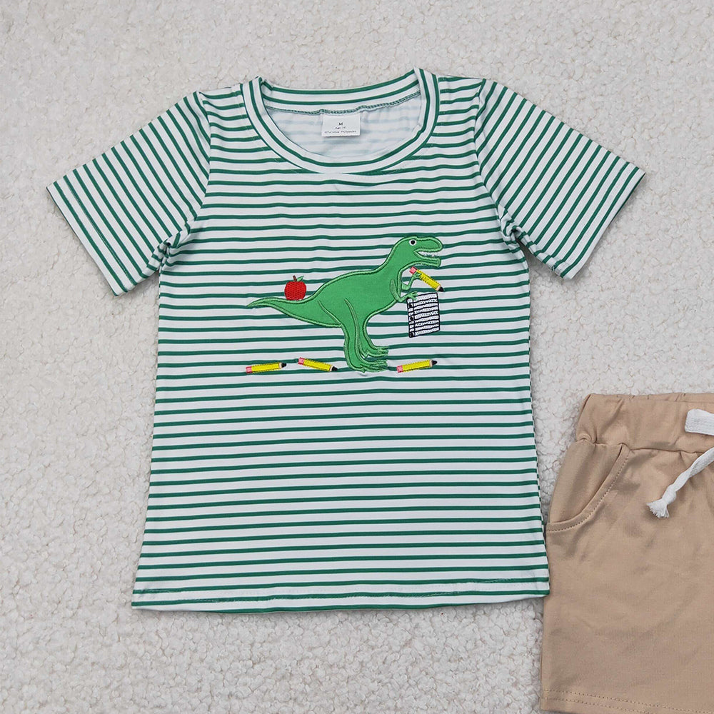 BSSO1416RTS NO MOQ Baby Boys Summer Boys Outfits Dinosaur apple book top shorts kids boys back to school clothes