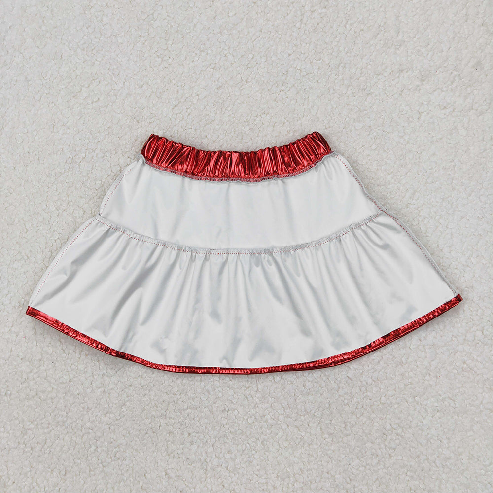 6.24  GLK0041 RTS NO MOQ Red color patchwork kids girls summer skirt
