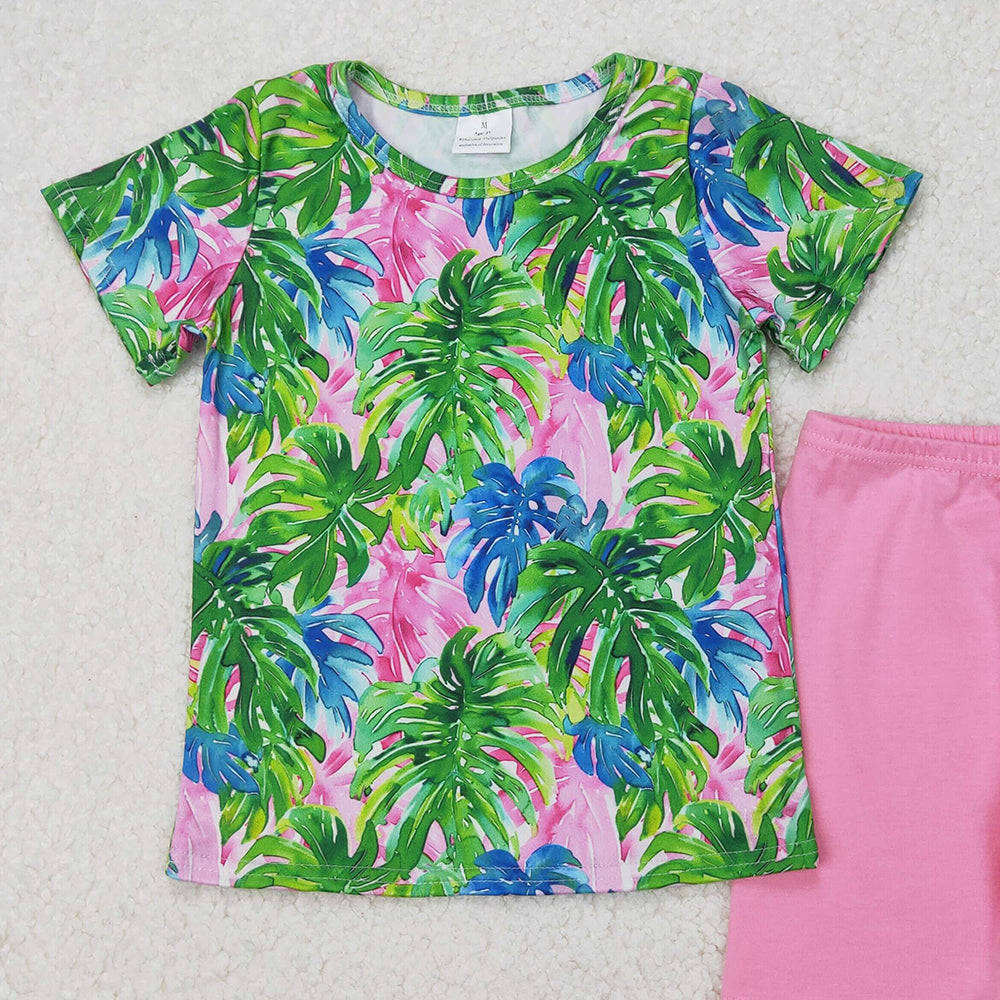 GSSO2211 New Rts No Moq 8-9 Days By Air Arrived it Short sleeves top pink shorts kids girls summer outfits