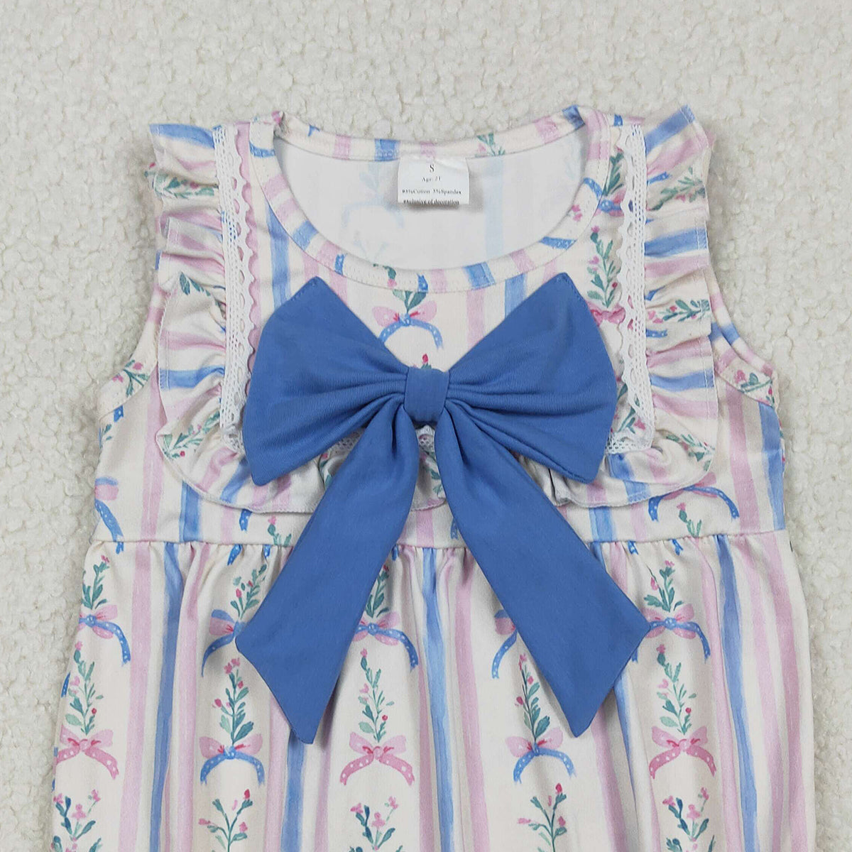 10.17 RTS NO MOQ （In stock）SR3045 Baby Girls Winter Rompers Baby Girls Pink Blue Flowers Bows Stripe Ruffle Rompers