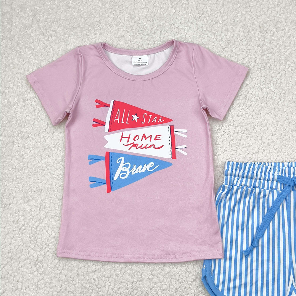 6.10  GSSO2288 RTS NO MOQ Baby Girls Summer Outfits baby girl clothes short sleeve shorts set