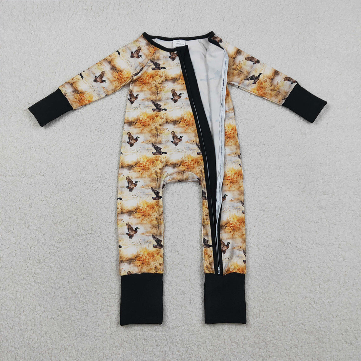 2.3 RTS NO MOQ （In stock）LR2986 Baby Boys Ducks Hunting Two Way Zipper Convertible Rompers