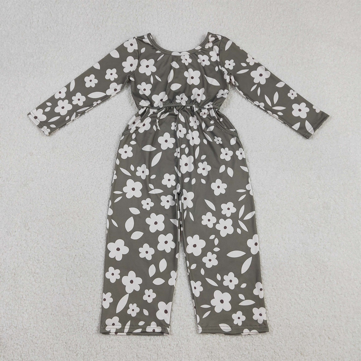 12.17 RTS NO MOQ （In stock）LR2828 Baby Girls Small Flowers Plaid Pockets Pants Jumpsuits
