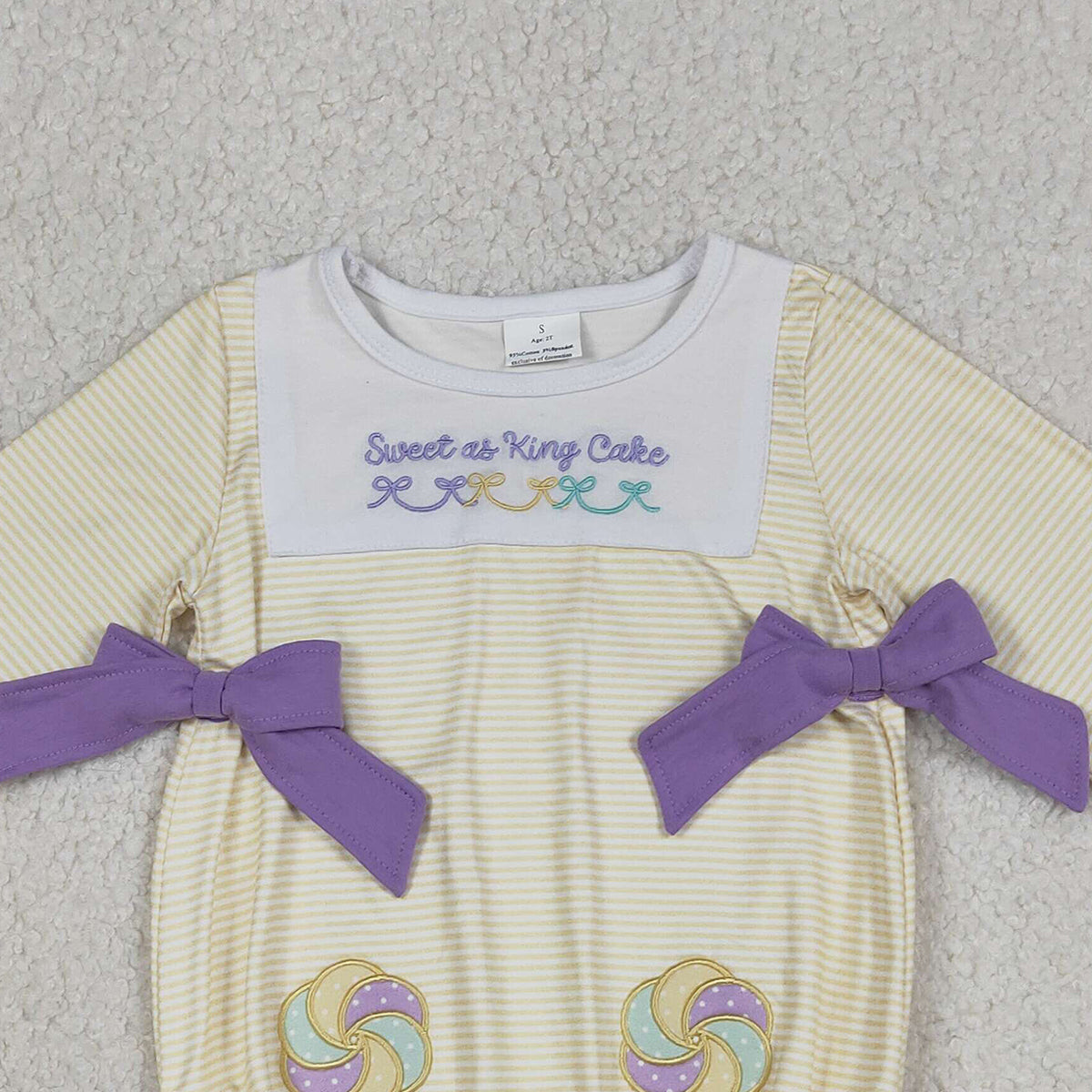 1.8 RTS NO MOQ （In stock）LR2770 Baby Girls Winter Rompers Embroidery Sweet as King Cake Baby Girls Mardigras Stripe Ruffle Rompers