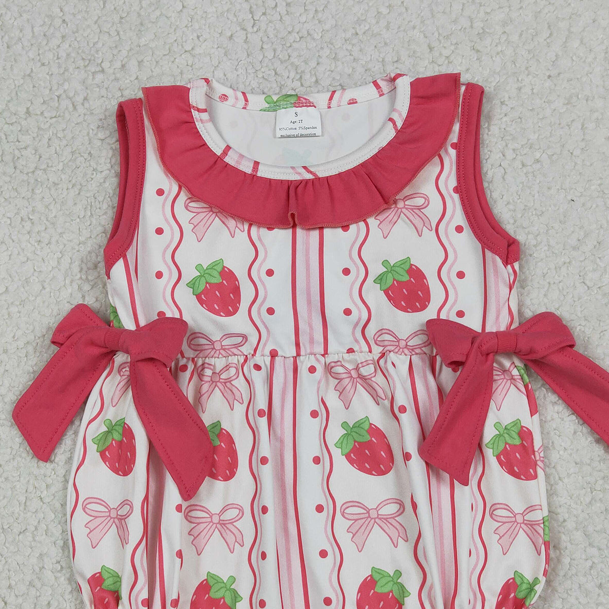 4.13 SR4011 RTS NO MOQ （In stock）Sleeveless strawberry bow baby girls summer romper
