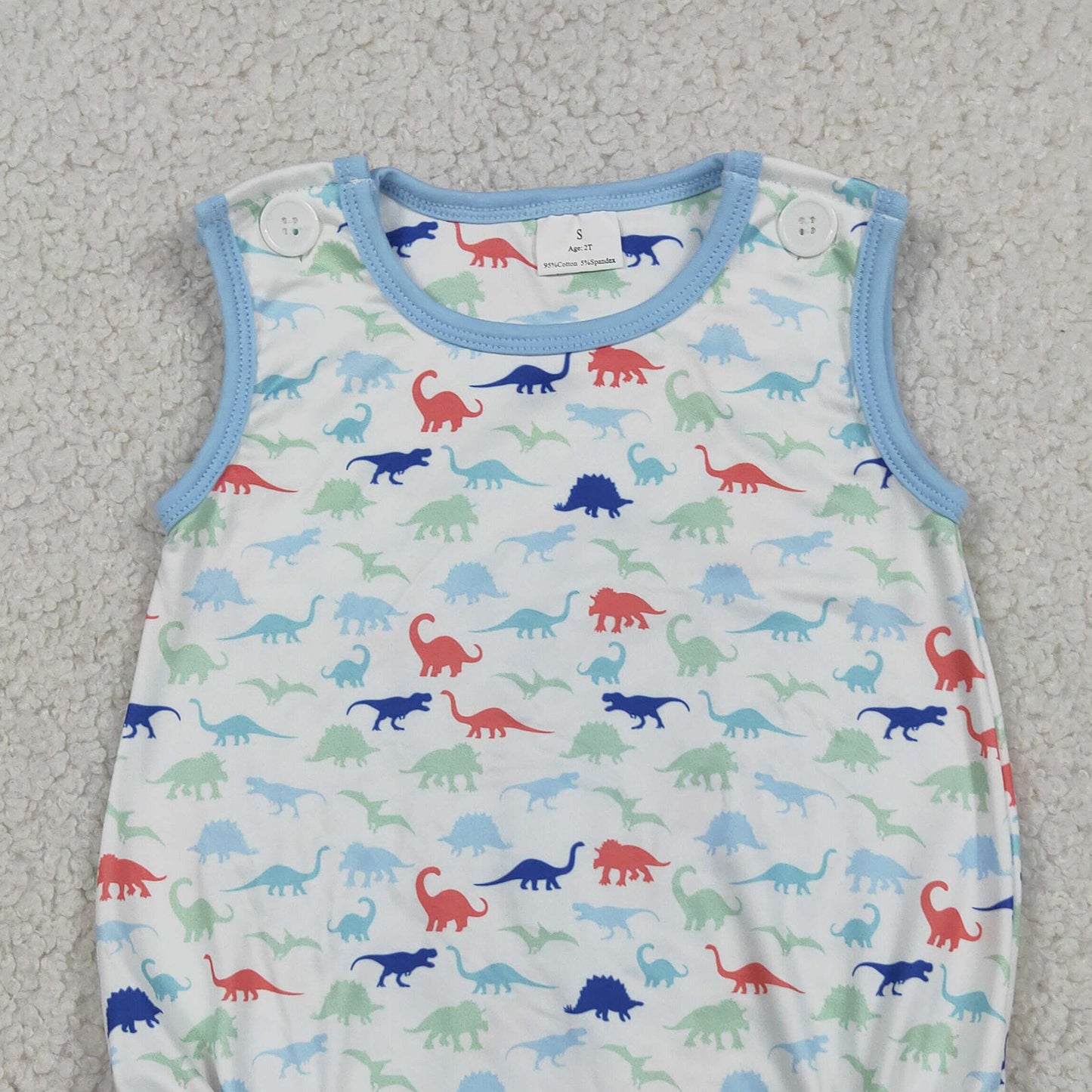 SR4096 RTS NO MOQ （In stock）Sleeveless dinosaur baby boy summer romper
