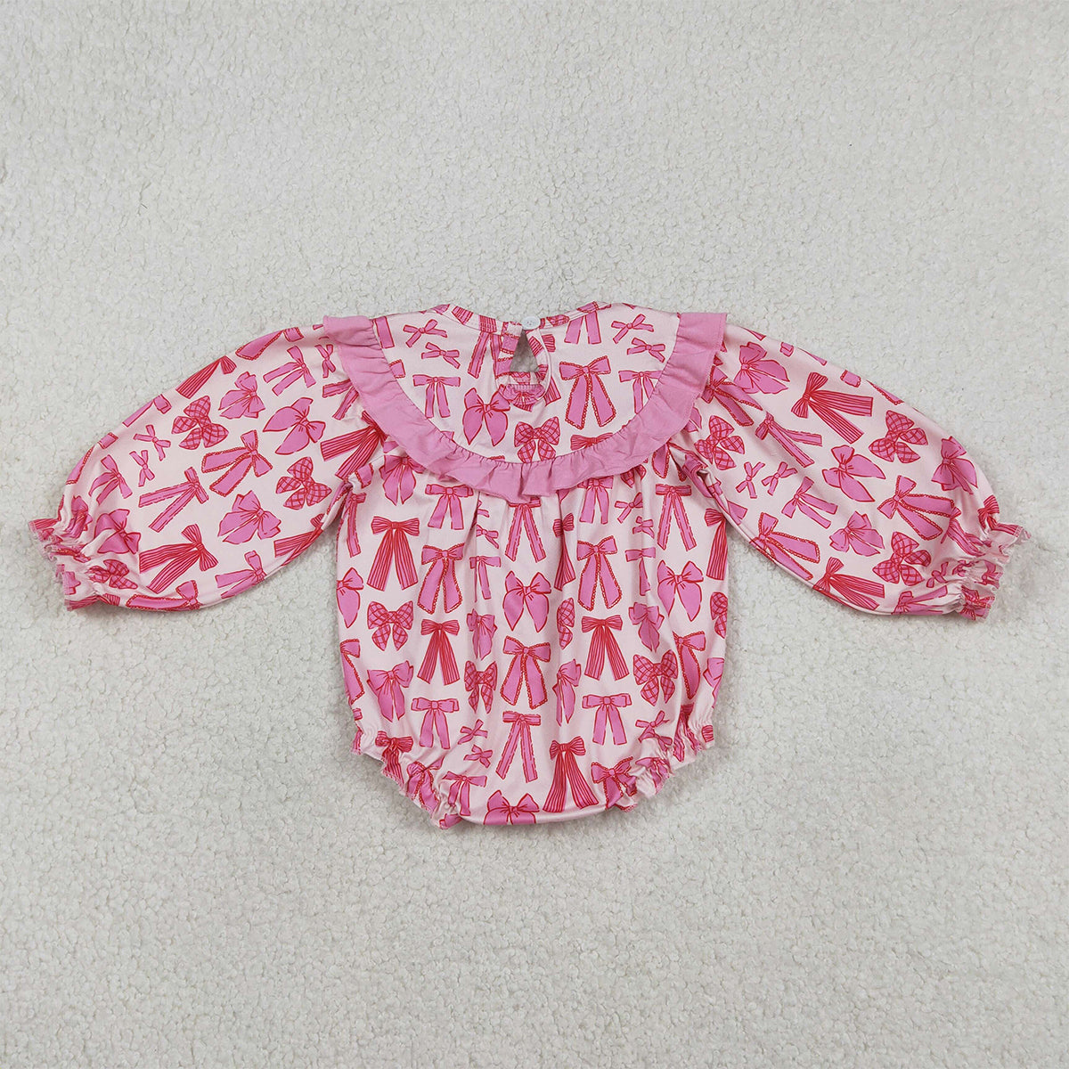 12.29 RTS NO MOQ （In stock）LR2842 Baby Girls Winter Rompers Embroidery Daddy's Valentine Baby Girls Long Sleeve Bows Ruffle Rompers