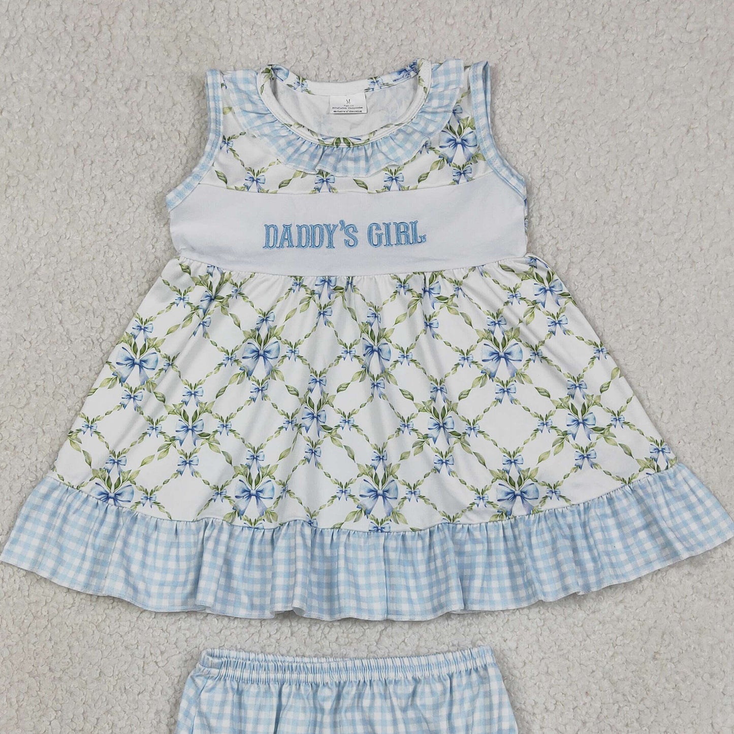 GBO0512 RTS NO MOQ （In stock）Sleeveless daddy's girl bow tunic bummies girls outfits