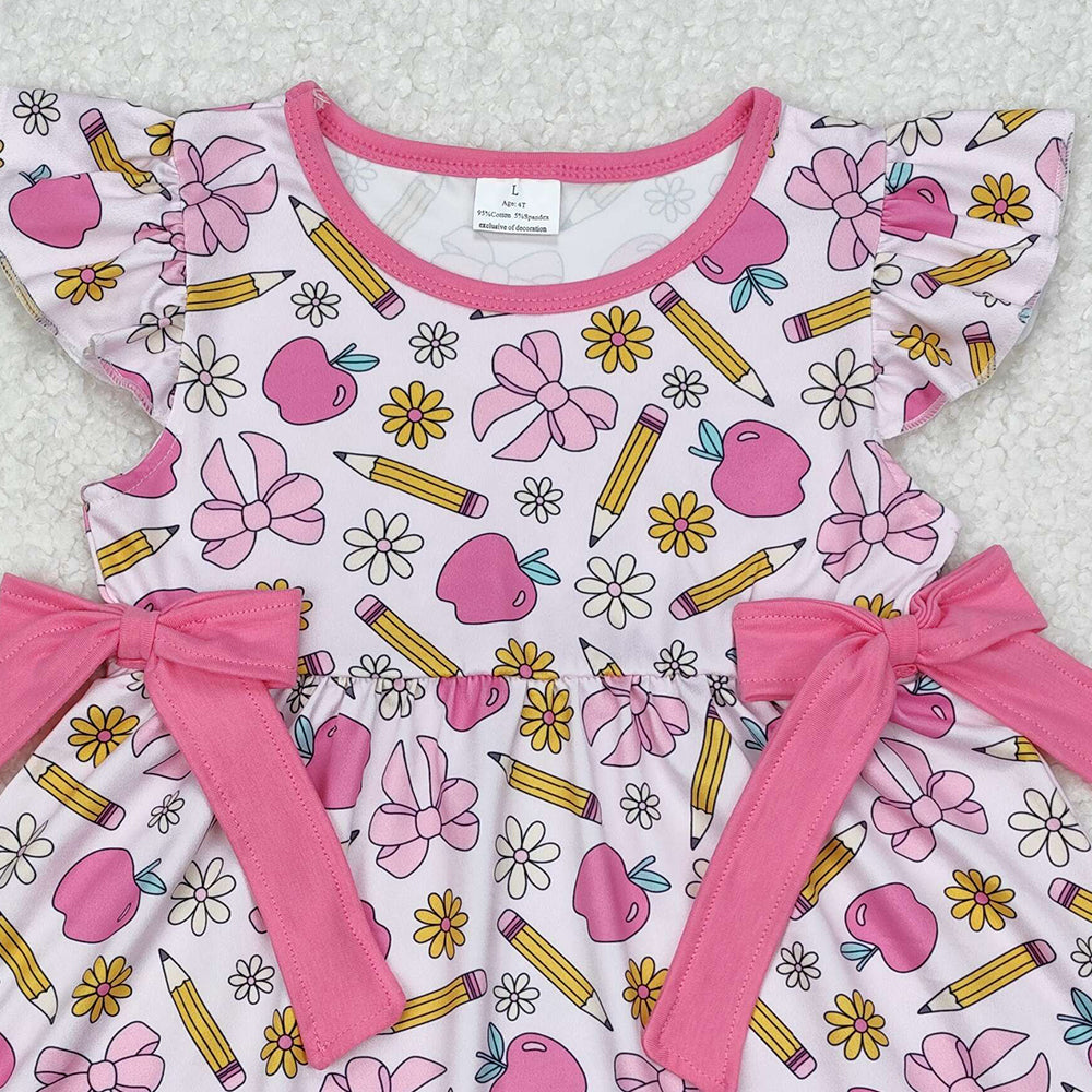 GSD1846Girls Pink Flutter Sleeve Pencil Dress with Bow Back to School Cute Fashionable Kids Clothing