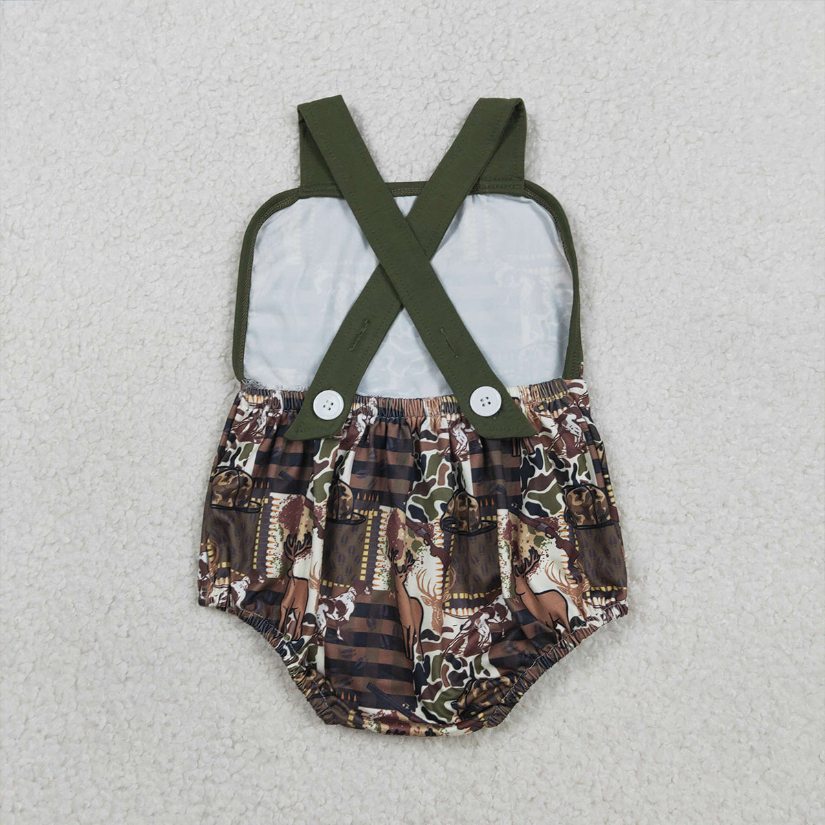 2.2 RTS NO MOQ （In stock）SR3927 Baby Boys Strap Southern Deer Hats Camo Hunting Rompers