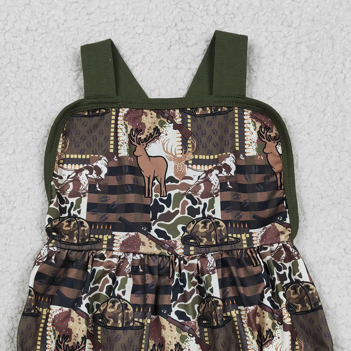 2.2 RTS NO MOQ （In stock）SR3927 Baby Boys Strap Southern Deer Hats Camo Hunting Rompers