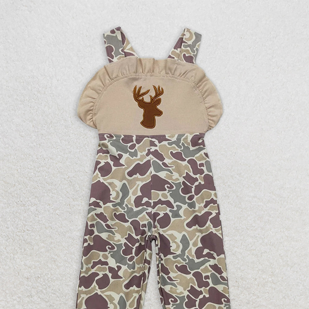 SR1914  RTS NO MOQ Baby Girls Summer Jumpsuits  Baby Girls Deer Ruffle Camo Pants Hunting Jumpsuits Rompers