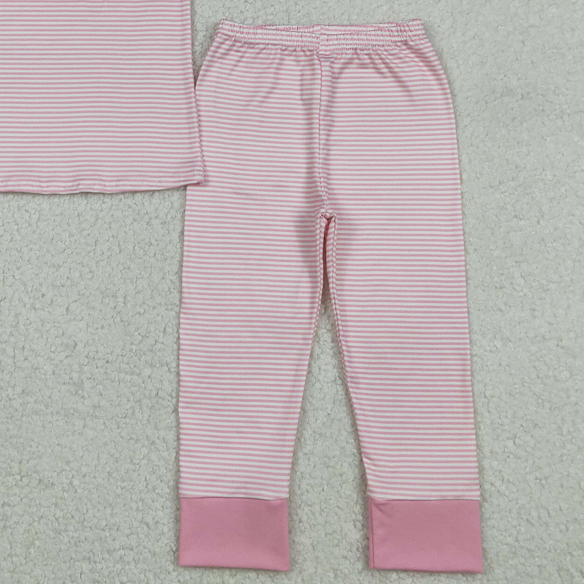 12.8 RTS NO MOQ （In stock）GSPO2117 Embroidery Rabbits Eggs Baby Girls Pink Stripe Top Pants Easter Pajamas Sets