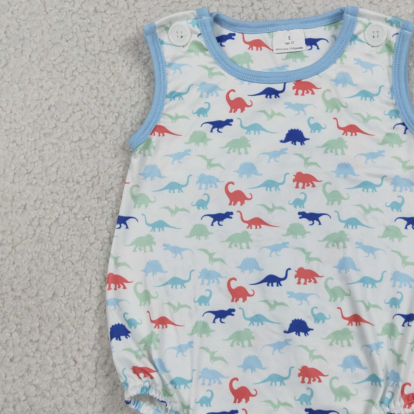 SR4096 RTS NO MOQ （In stock）Sleeveless dinosaur baby boy summer romper
