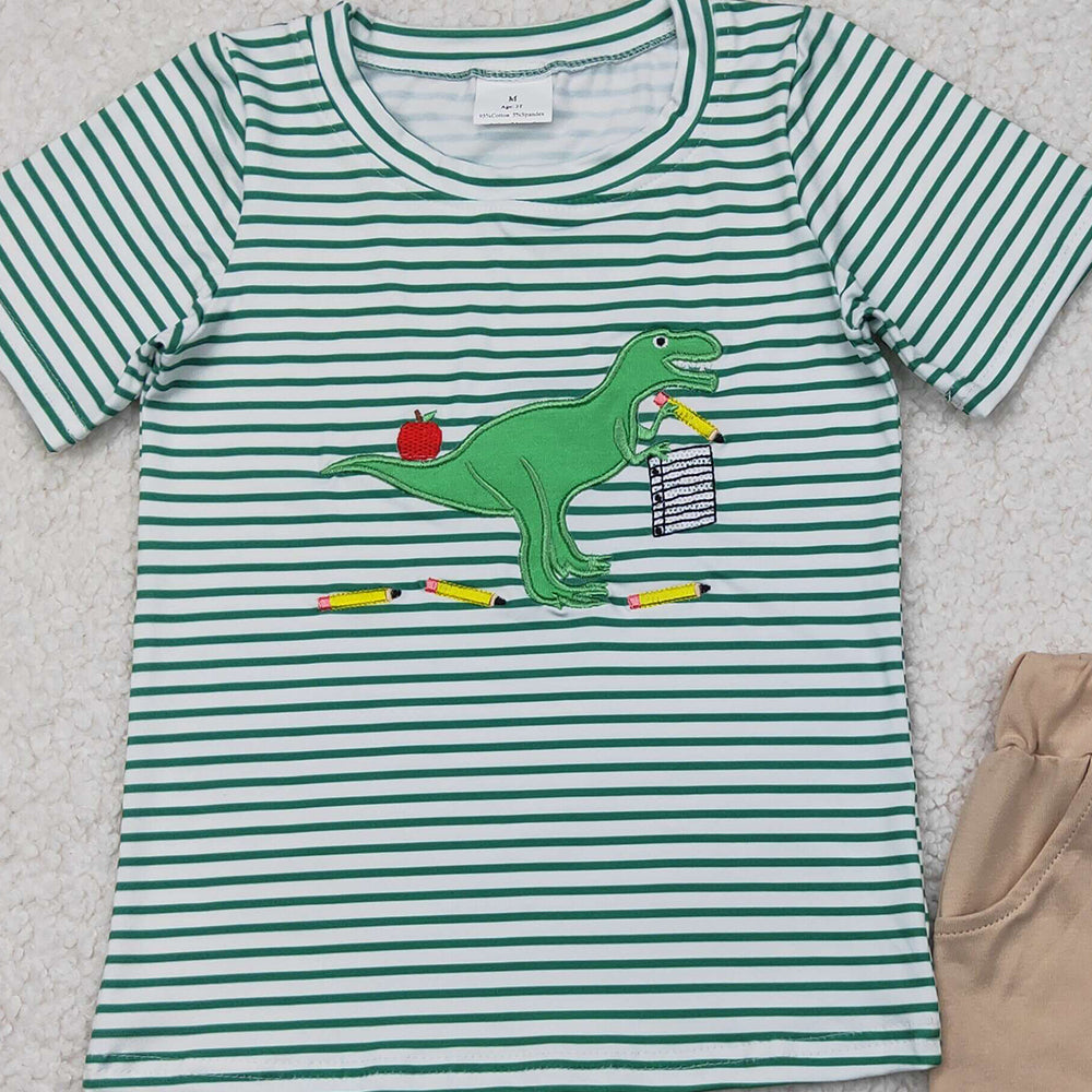 BSSO1416RTS NO MOQ Baby Boys Summer Boys Outfits Dinosaur apple book top shorts kids boys back to school clothes