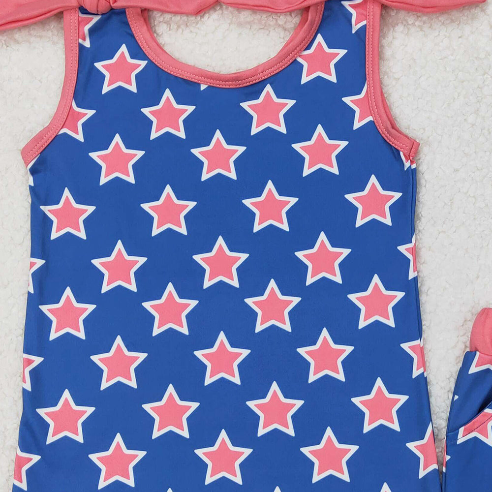 GSSO2151 RTS NO MOQ Sleeveless stars top shorts kids girls clothing set