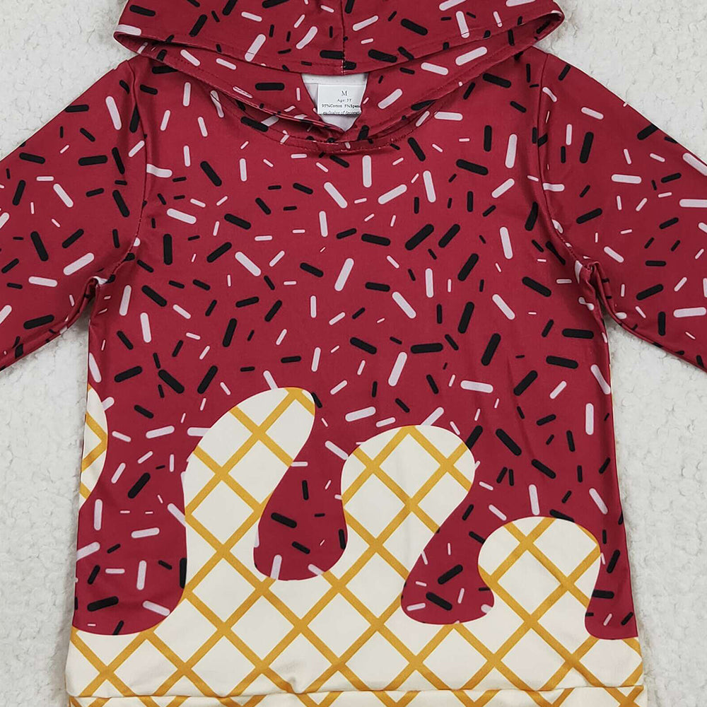 RTS NO MOQ （In stock）BT1273 Baby Boys Long Sleeve Tops Baby Boys Dark Red Long Sleeves Team Hoodies Top