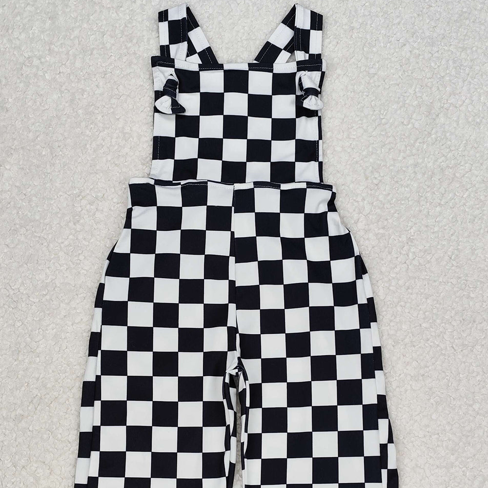 SR2111Kids Girls Black Straps Bell Bottoms Jumpsuit Strapless Romper for Children's Partywear And Special Occasions