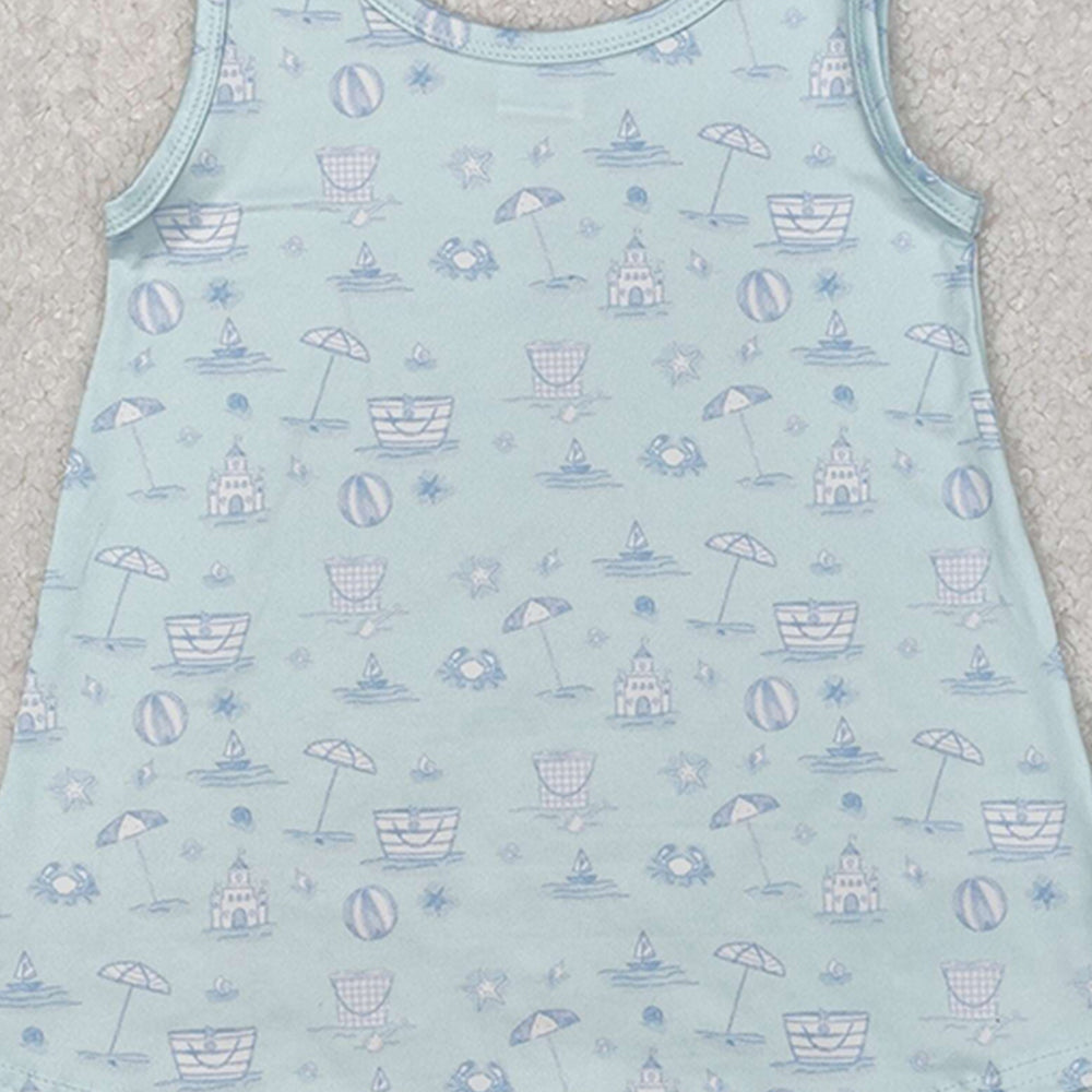 GSSO2224 New Rts No Moq 8-9 Days By Air Arrived it Sleeveless light blue crab castle beach ball girls clothes