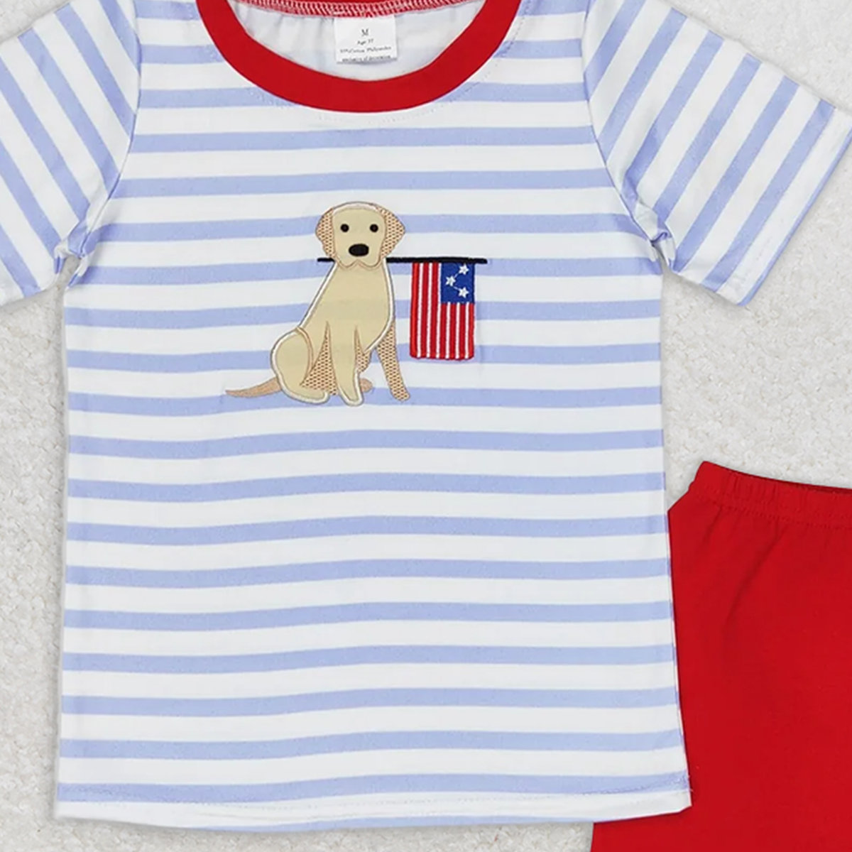 BSSO0619 RTS NO MOQ Baby Boys Summer Boys Outfits Embroidery Baby Boys 4th Of July Dog Flag Shirt Red Shorts Clothes Sets