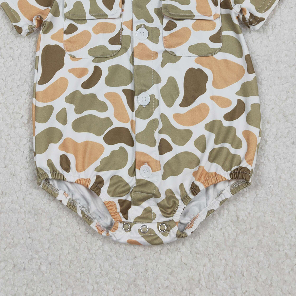 12.30 RTS NO MOQ （In stock）SR3658 Baby Boys Rompers Baby Boys Southern Orange Camo Button Pockets Rompers