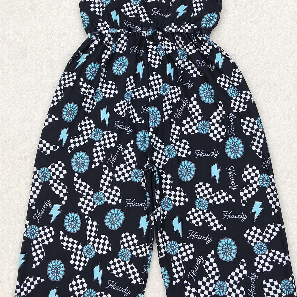 6.07  SR2466 RTS NO MOQ Baby Girls Summer Jumpsuits  Air Arrived it Straps turquoise bow howdy western girls jumpsuit