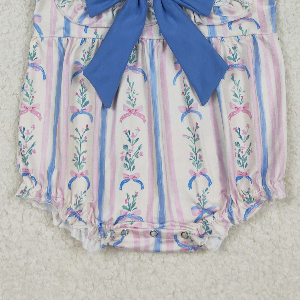 10.17 RTS NO MOQ （In stock）SR3045 Baby Girls Winter Rompers Baby Girls Pink Blue Flowers Bows Stripe Ruffle Rompers