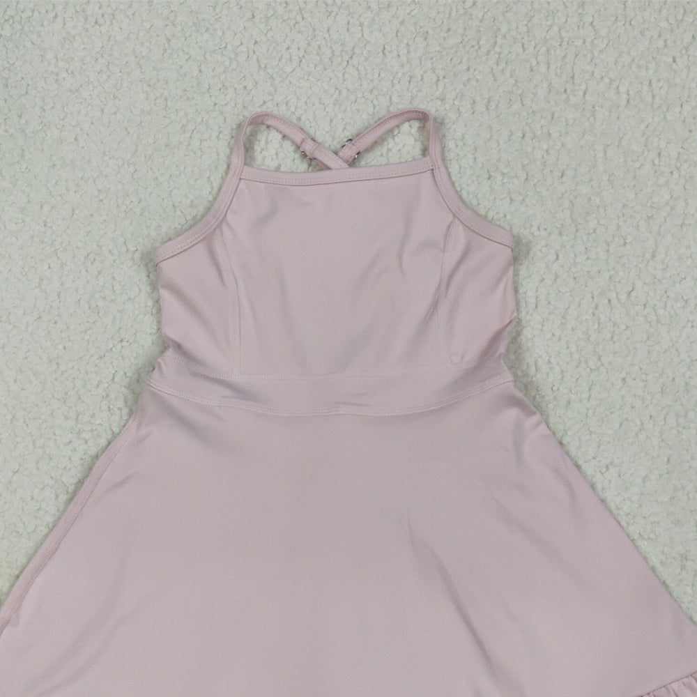 S0553RTS NO MOQ Baby Girls Summer Yoga Dress  Baby Girls Pink Knit Knee Length Active Wear Dresses