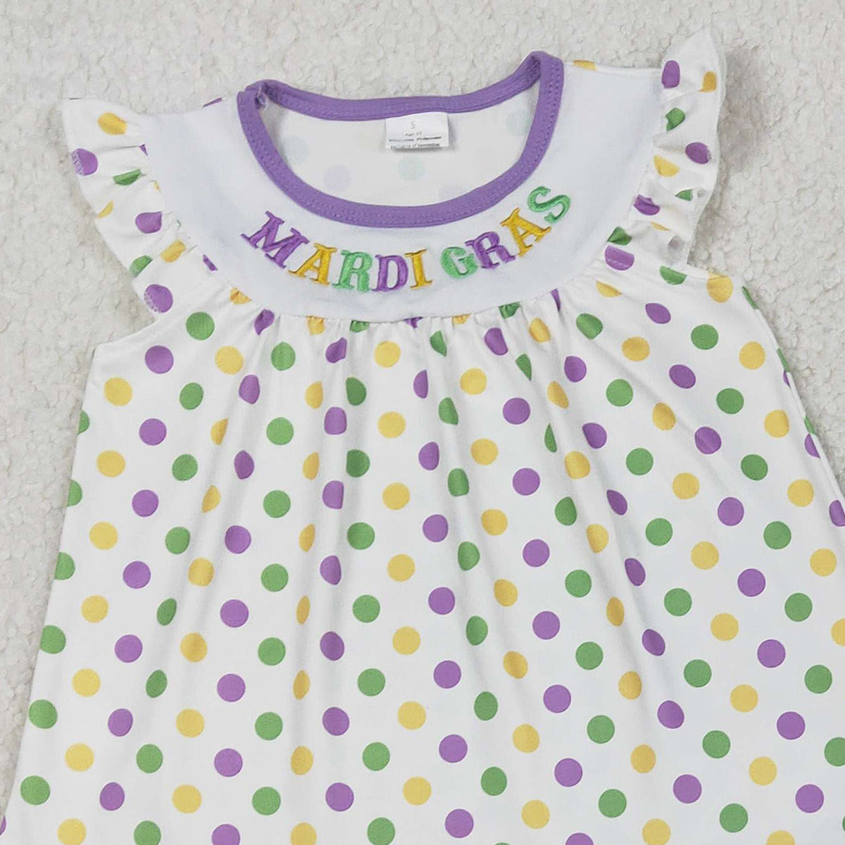 1.23 RTS NO MOQ （In stock）GSPO2205 Embroidery Mardigras Baby Girls Polka Dots Tunic Ruffle Pants Clothes Sets