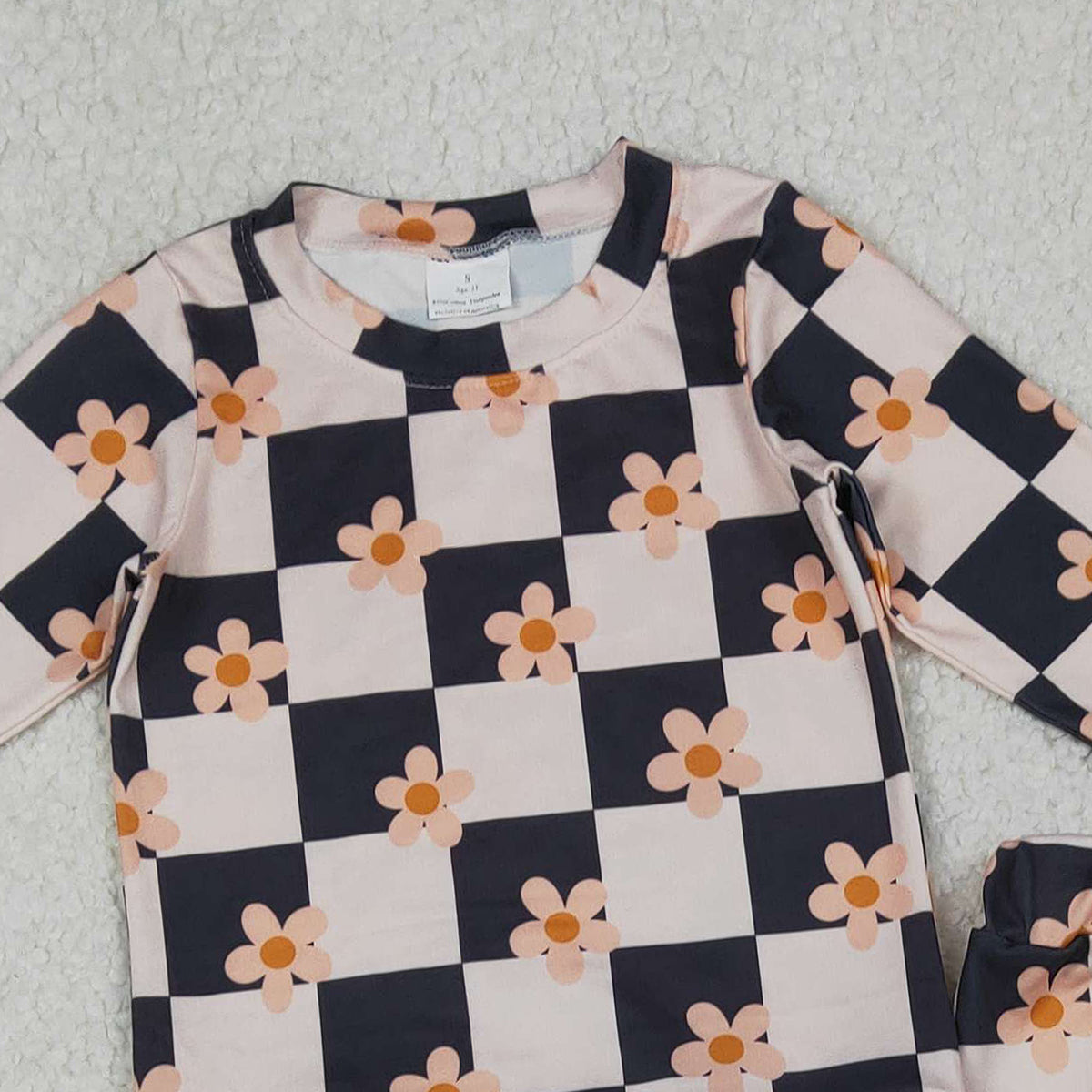 10.28 RTS NO MOQ （In stock）GLP2803 Baby Girls Pink Black Checked Flowers Top Pockets Jogger Pants Clothes Set