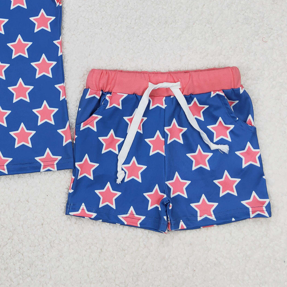 GSSO2151 RTS NO MOQ Sleeveless stars top shorts kids girls clothing set
