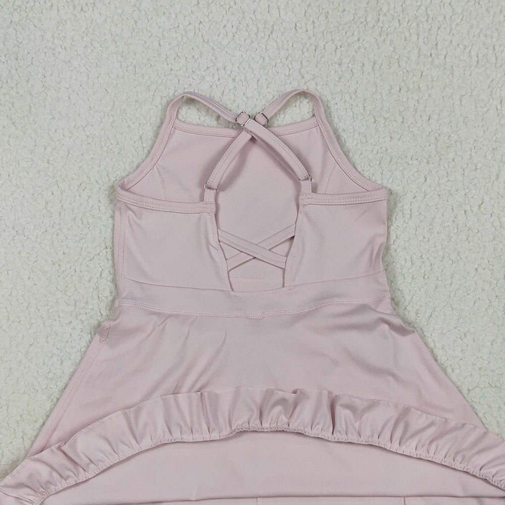 S0553RTS NO MOQ Baby Girls Summer Yoga Dress  Baby Girls Pink Knit Knee Length Active Wear Dresses