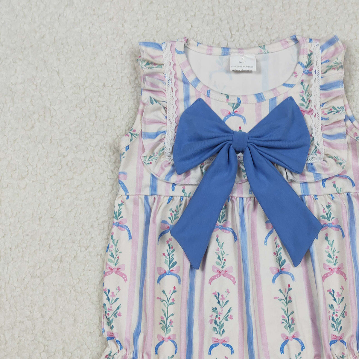 10.17 RTS NO MOQ （In stock）SR3045 Baby Girls Winter Rompers Baby Girls Pink Blue Flowers Bows Stripe Ruffle Rompers