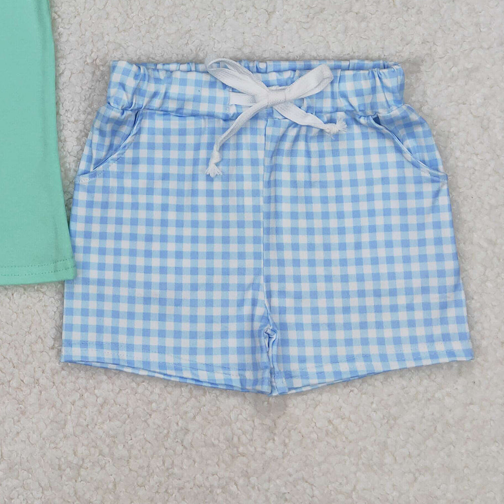 BSSO1266 RTS NO MOQ Starfish shell castle top plaid shorts boys kids clothes