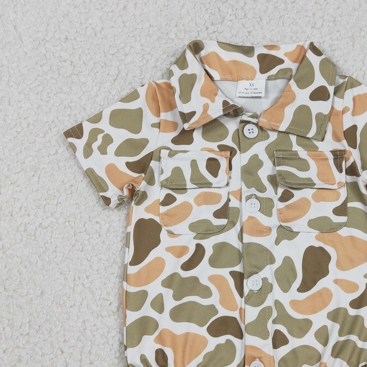 12.30 RTS NO MOQ （In stock）SR3658 Baby Boys Rompers Baby Boys Southern Orange Camo Button Pockets Rompers