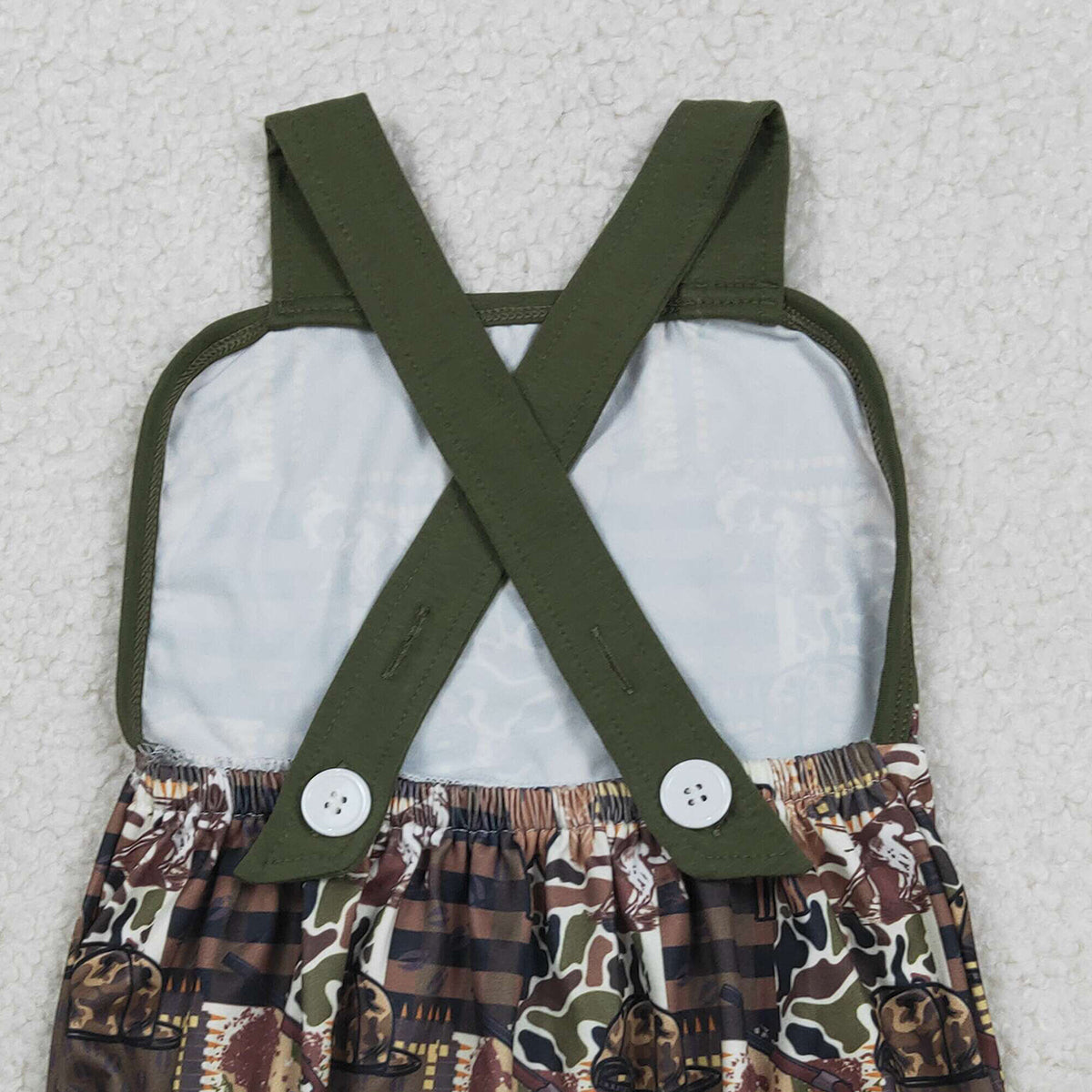 2.2 RTS NO MOQ （In stock）SR3927 Baby Boys Strap Southern Deer Hats Camo Hunting Rompers