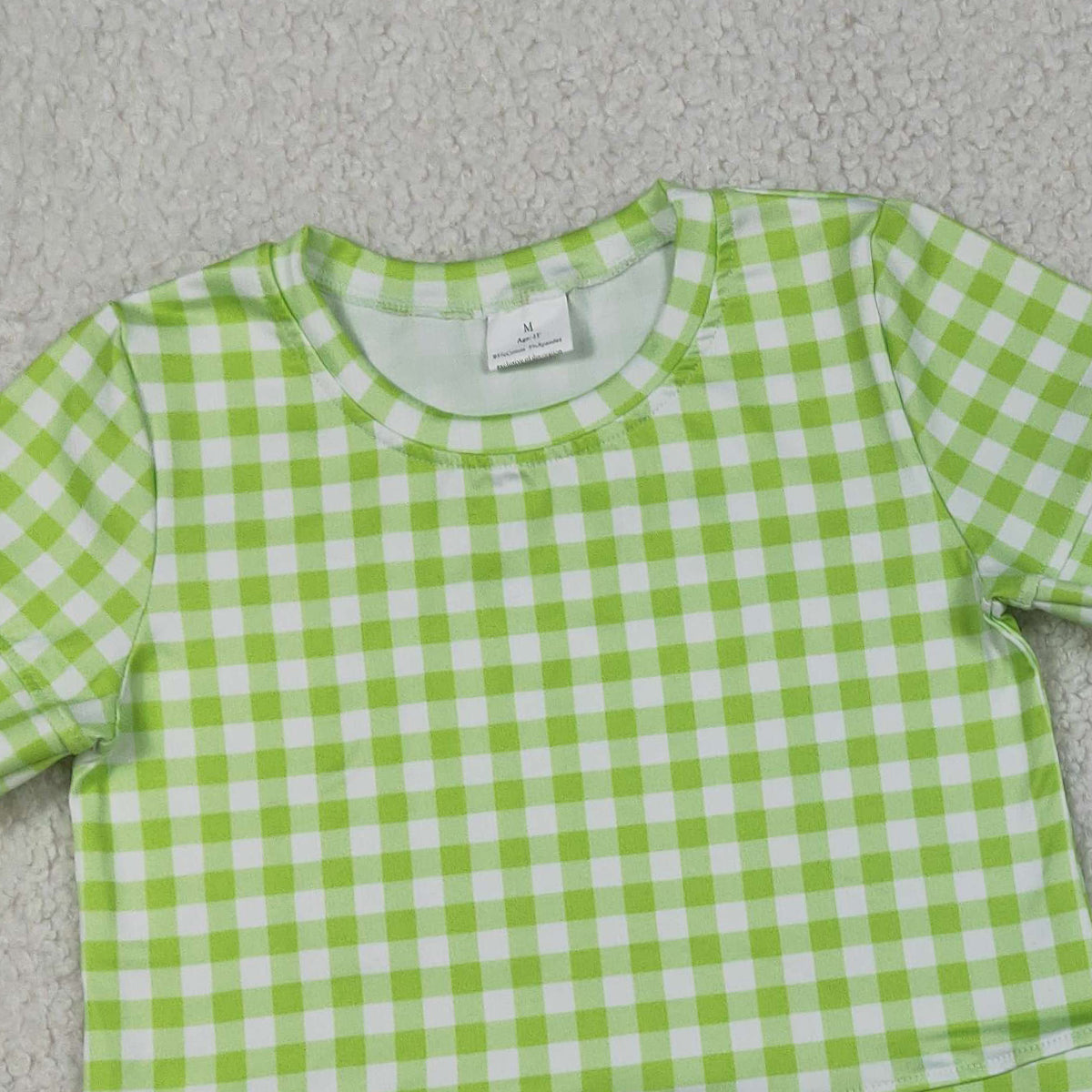 3.27 GSSO3189 RTS NO MOQ （In stock ）Lime green plaid scallop top shorts girls summer outfit