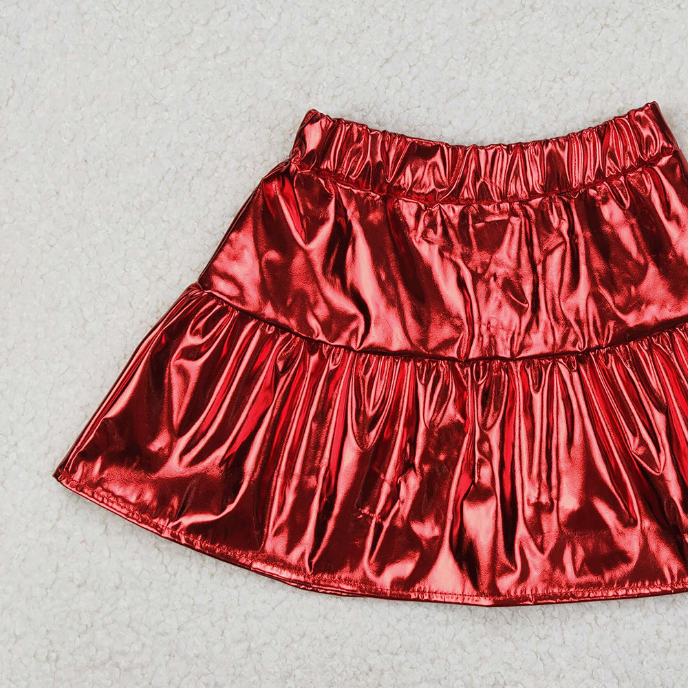 6.24  GLK0041 RTS NO MOQ Red color patchwork kids girls summer skirt