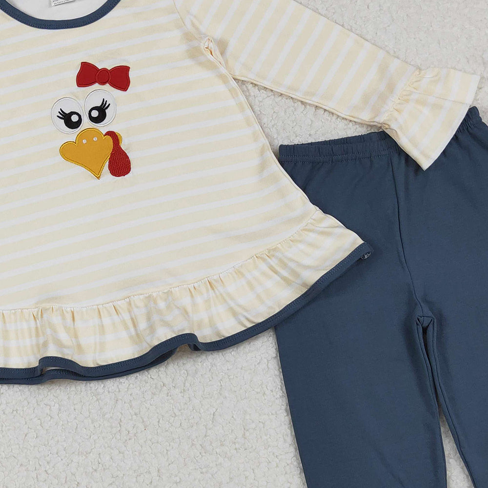 RTS NO MOQ （In stock）GLP2588   Baby Girls Winter Outfits Thanksgiving Turkey Tunic Ruffle Pants Sets