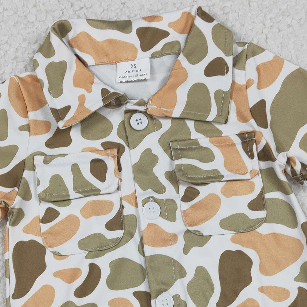 12.30 RTS NO MOQ （In stock）SR3658 Baby Boys Rompers Baby Boys Southern Orange Camo Button Pockets Rompers