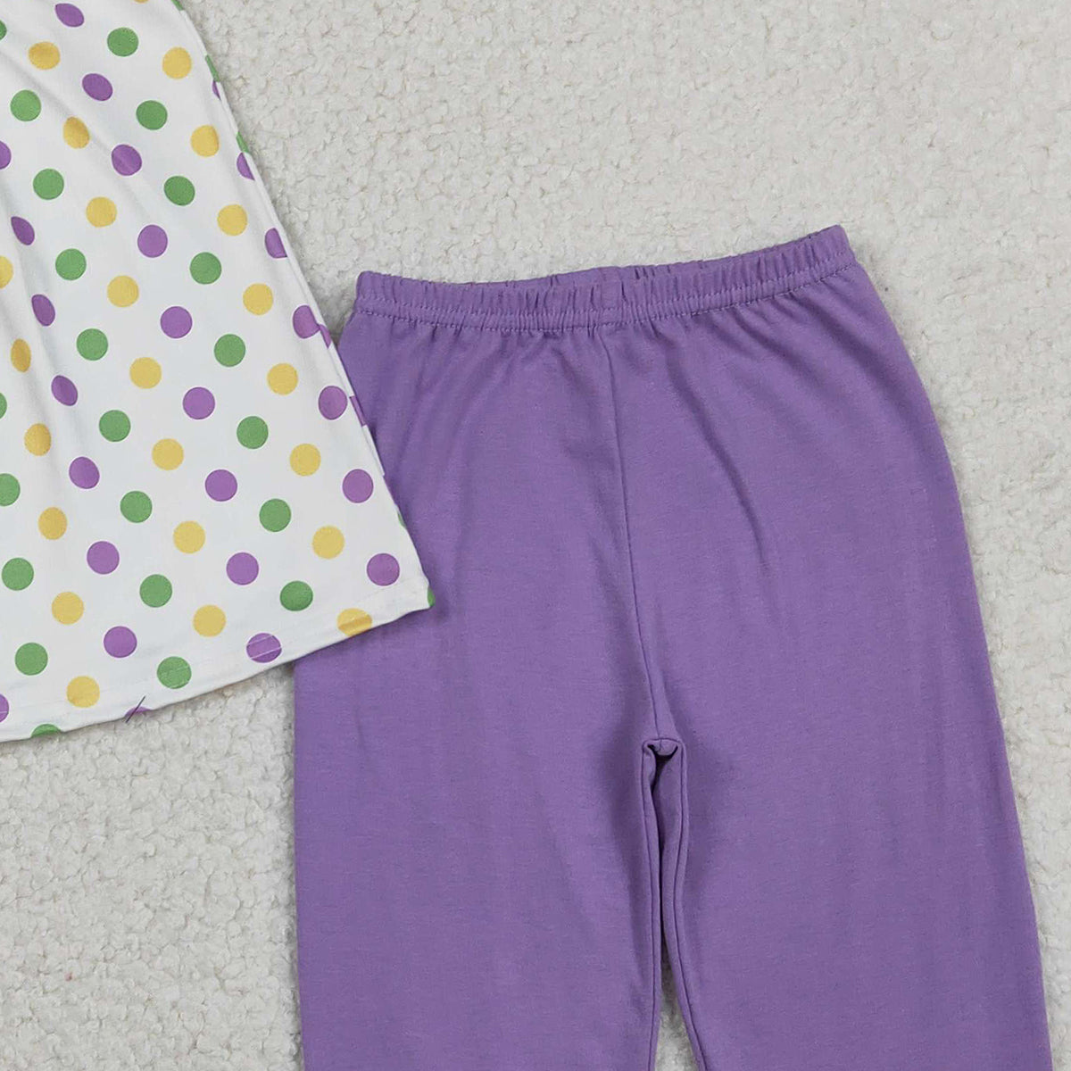1.23 RTS NO MOQ （In stock）GSPO2205 Embroidery Mardigras Baby Girls Polka Dots Tunic Ruffle Pants Clothes Sets