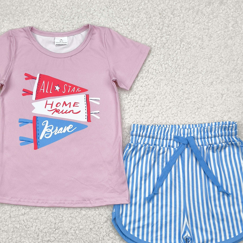 6.10  GSSO2288 RTS NO MOQ Baby Girls Summer Outfits baby girl clothes short sleeve shorts set