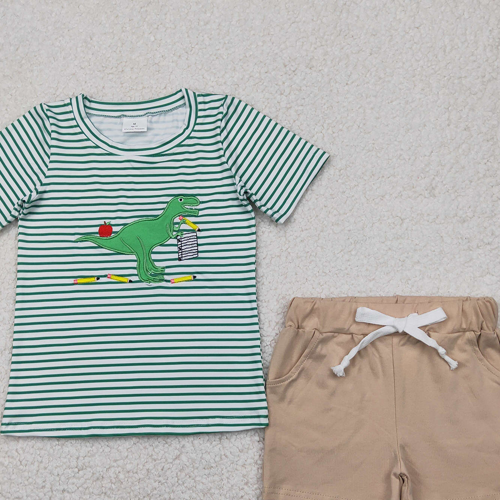 BSSO1416RTS NO MOQ Baby Boys Summer Boys Outfits Dinosaur apple book top shorts kids boys back to school clothes
