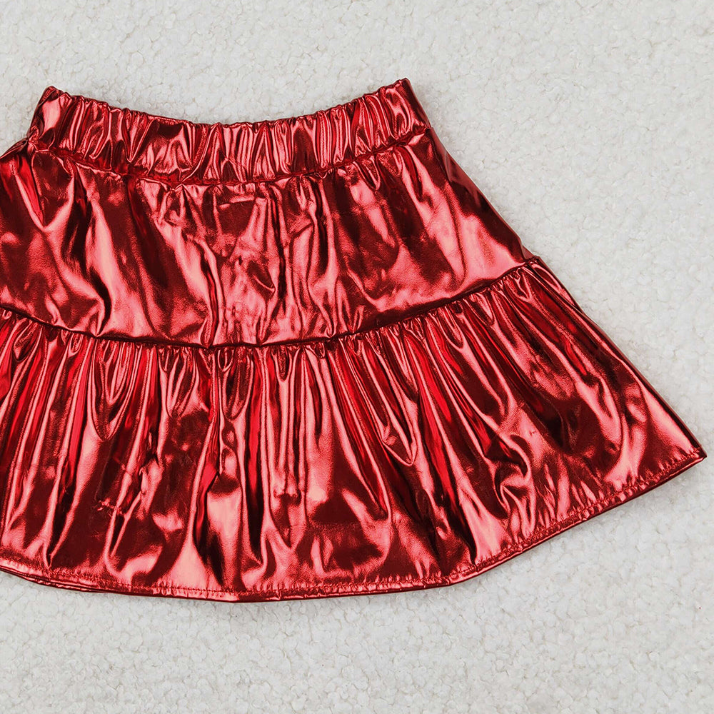 6.24  GLK0041 RTS NO MOQ Red color patchwork kids girls summer skirt