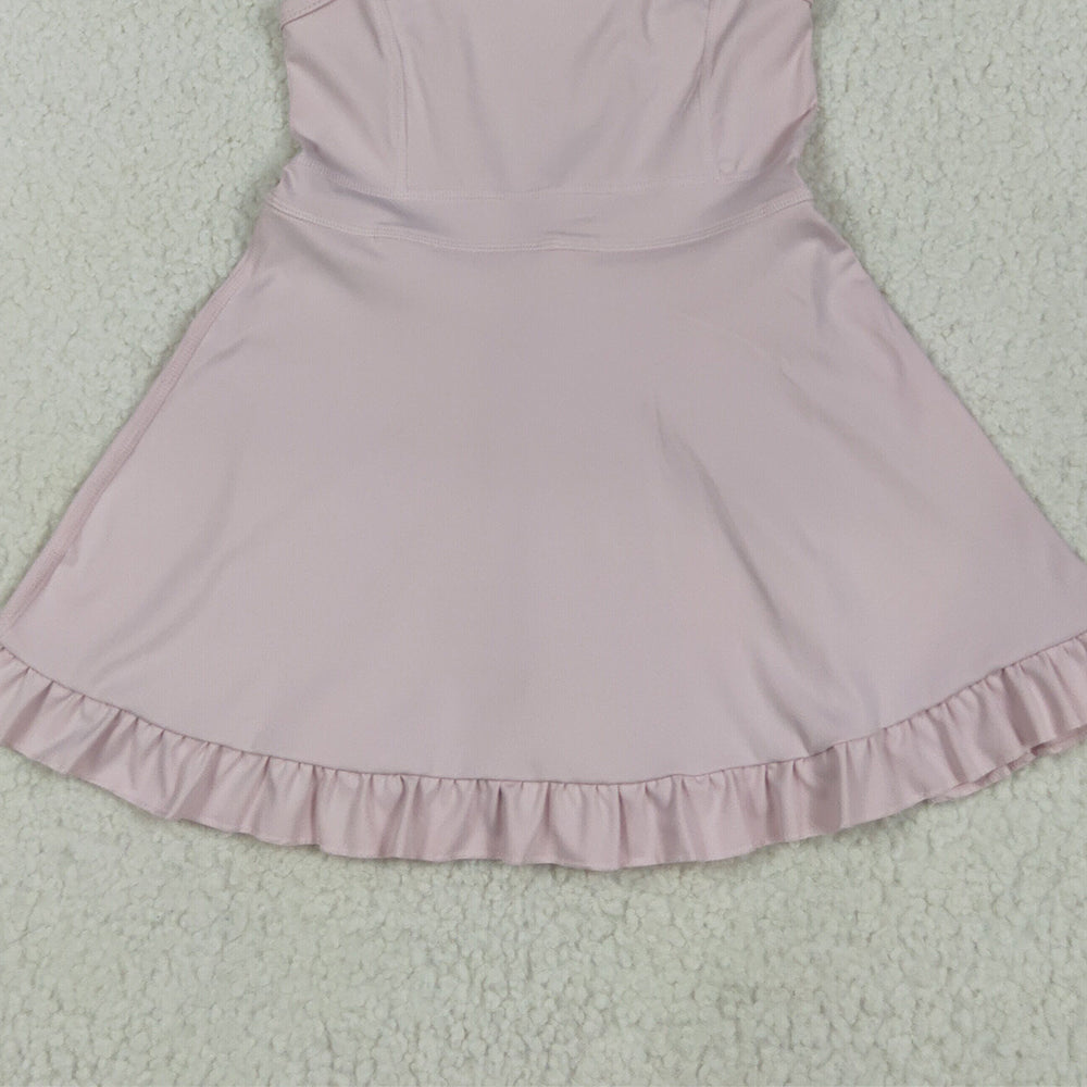 S0553RTS NO MOQ Baby Girls Summer Yoga Dress  Baby Girls Pink Knit Knee Length Active Wear Dresses