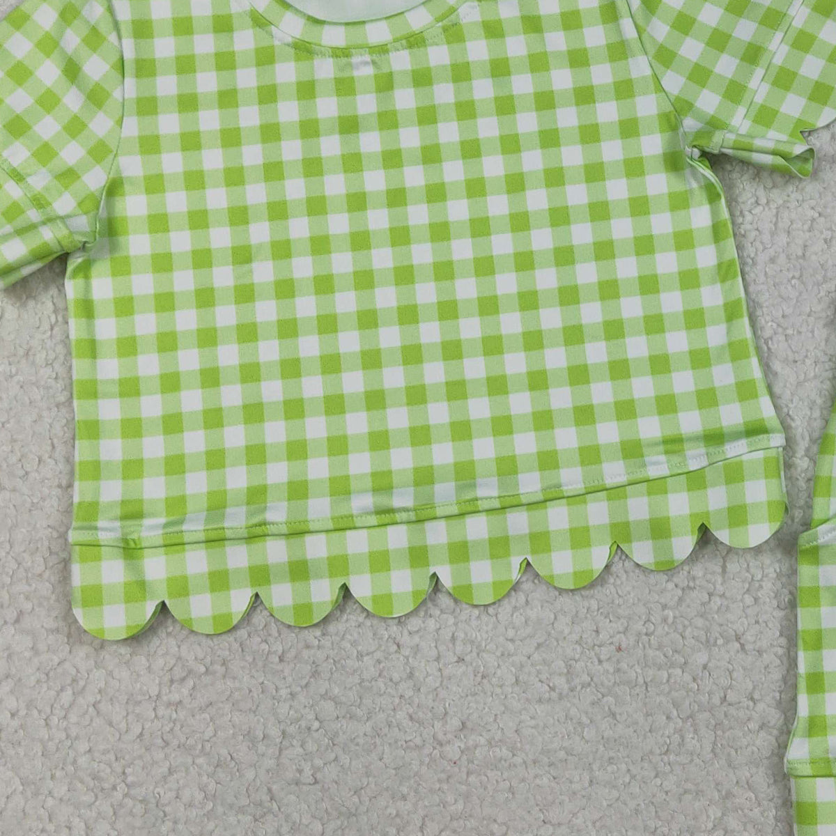 3.27 GSSO3189 RTS NO MOQ （In stock ）Lime green plaid scallop top shorts girls summer outfit