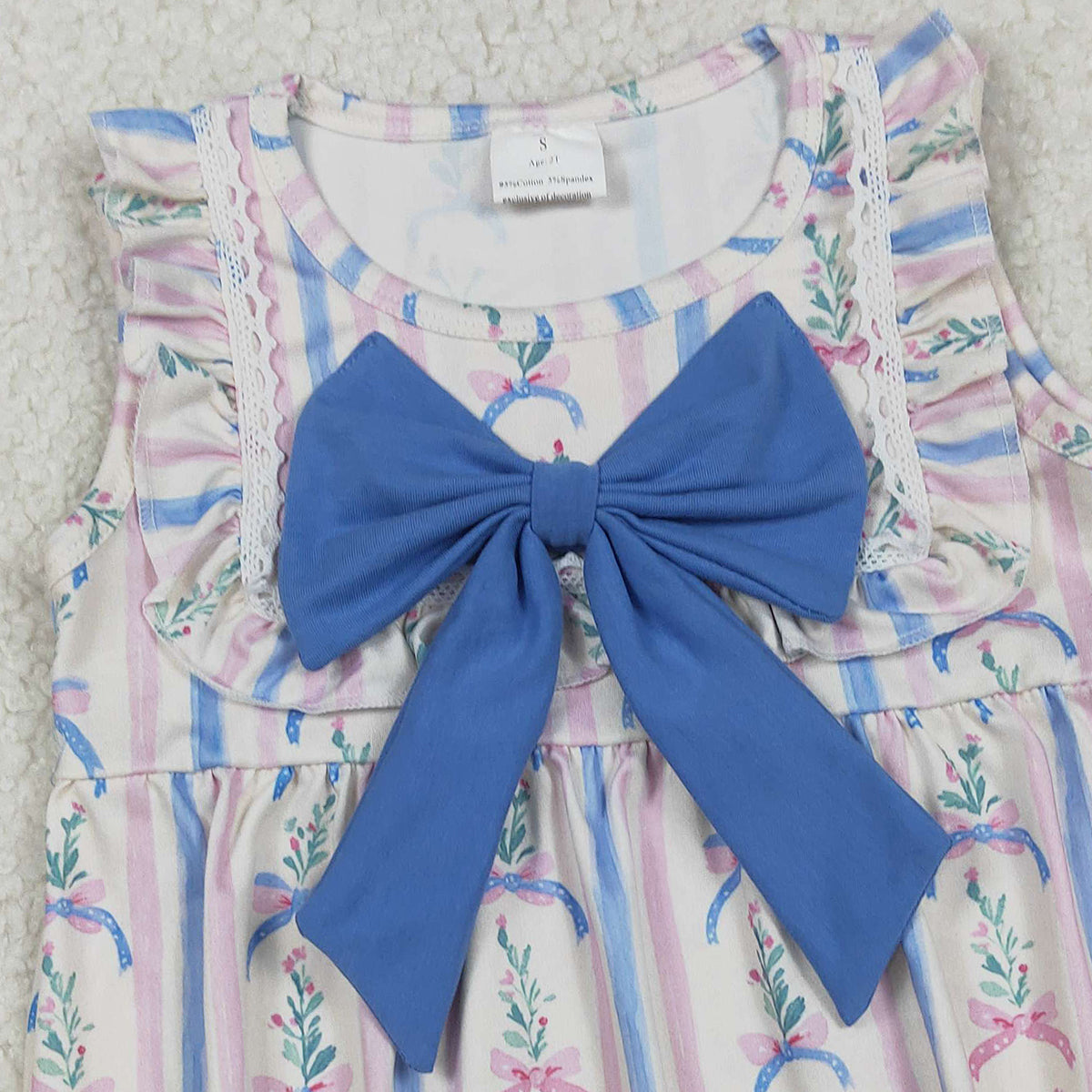 10.17 RTS NO MOQ （In stock）SR3045 Baby Girls Winter Rompers Baby Girls Pink Blue Flowers Bows Stripe Ruffle Rompers