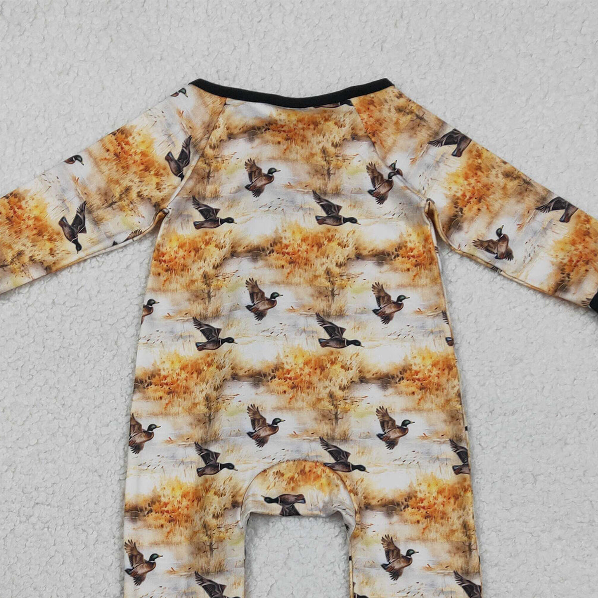 2.3 RTS NO MOQ （In stock）LR2986 Baby Boys Ducks Hunting Two Way Zipper Convertible Rompers